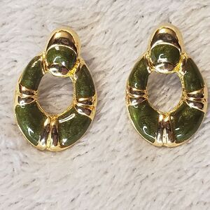 Retro Chunky style earrings green and gold